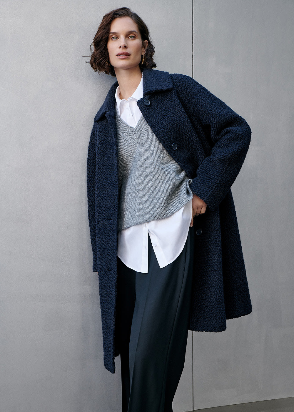 Navy blue boucle coat best sale