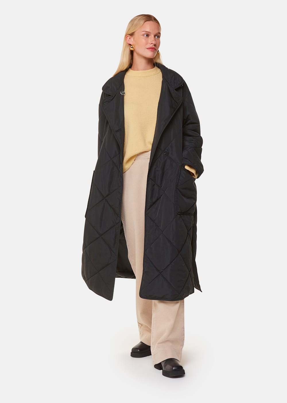 Long black quilted coat hotsell