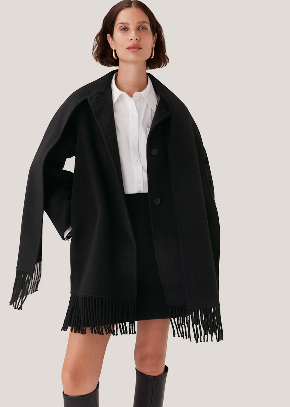 Black fringe coat outlet