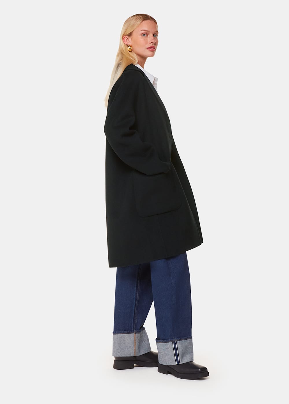 Black Cassie Double Face Pocket Coat WHISTLES Whistles UK
