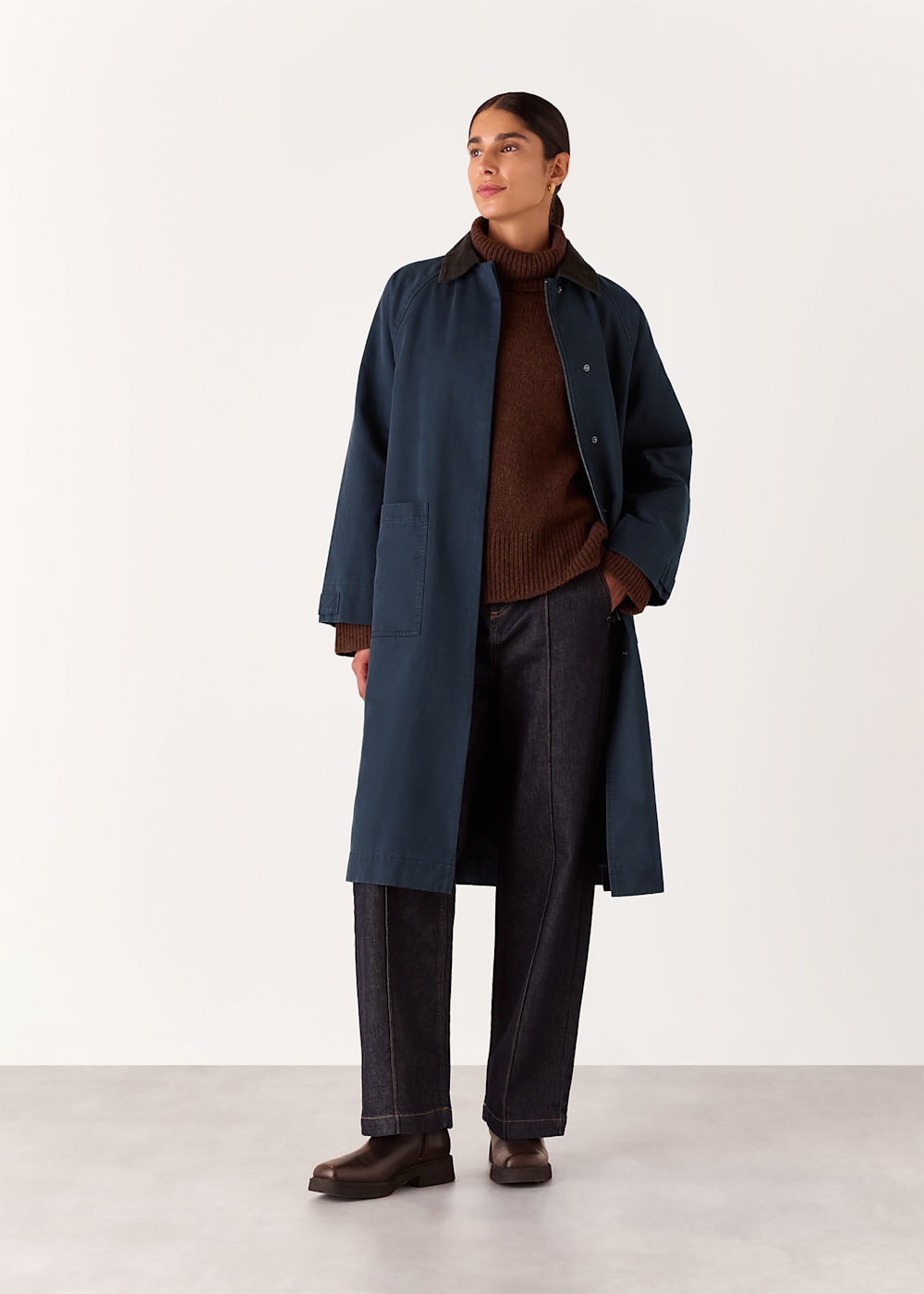 Navy Gabriella Waxed Overcoat WHISTLES Whistles UK