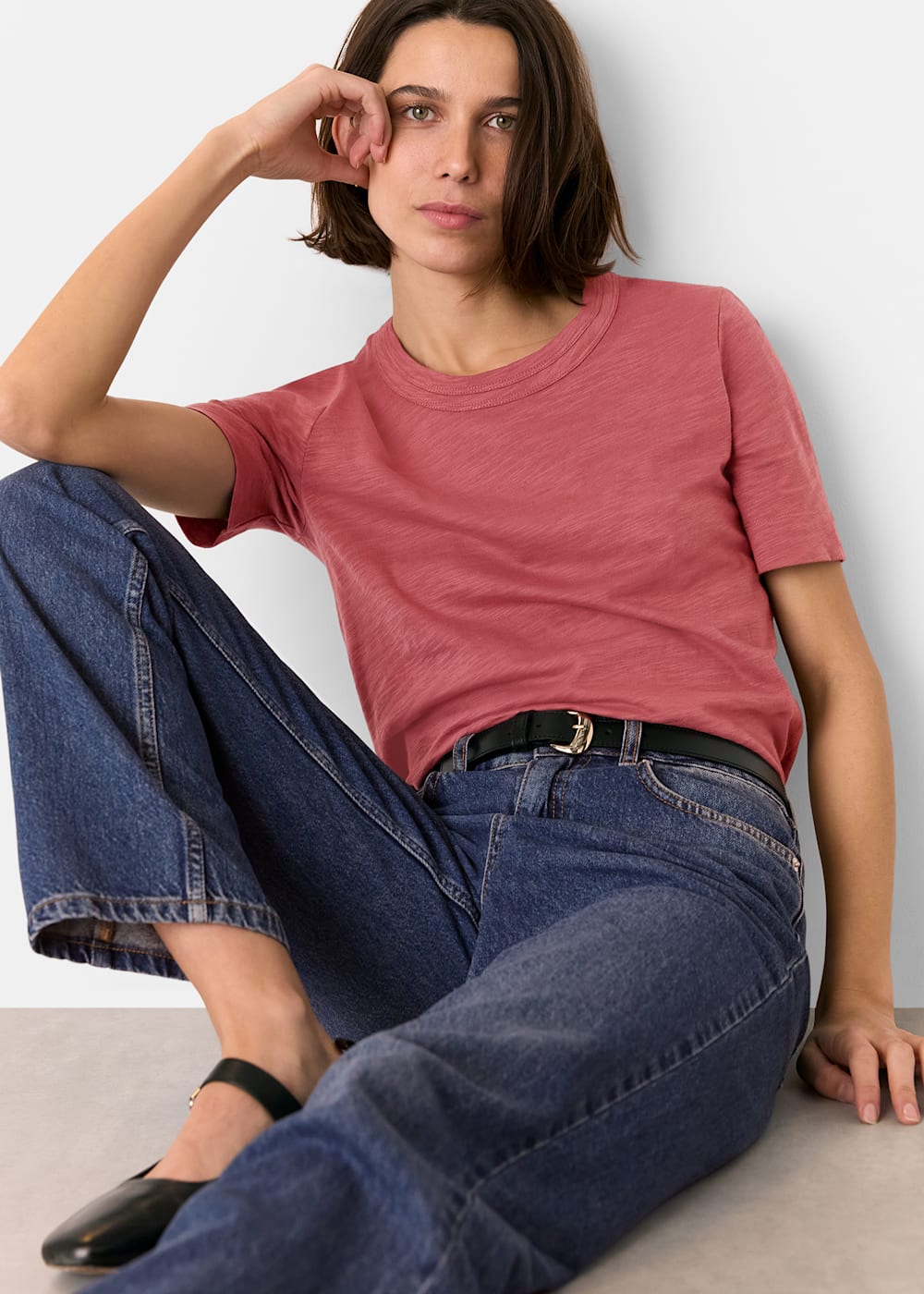 Whistles Dark Pink Rosa Double Trim T-Shirt Whistles Dark Pink Rosa Double Trim T-Shirt