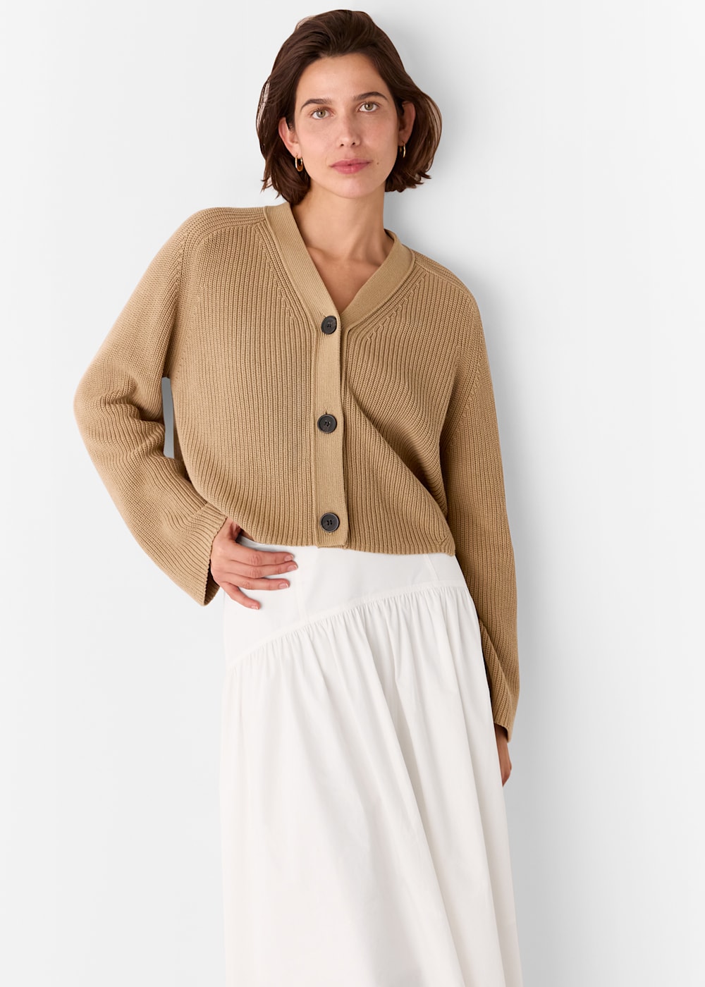 Whistles Camel Nala Cotton Cardigan Whistles Camel Nala Cotton Cardigan