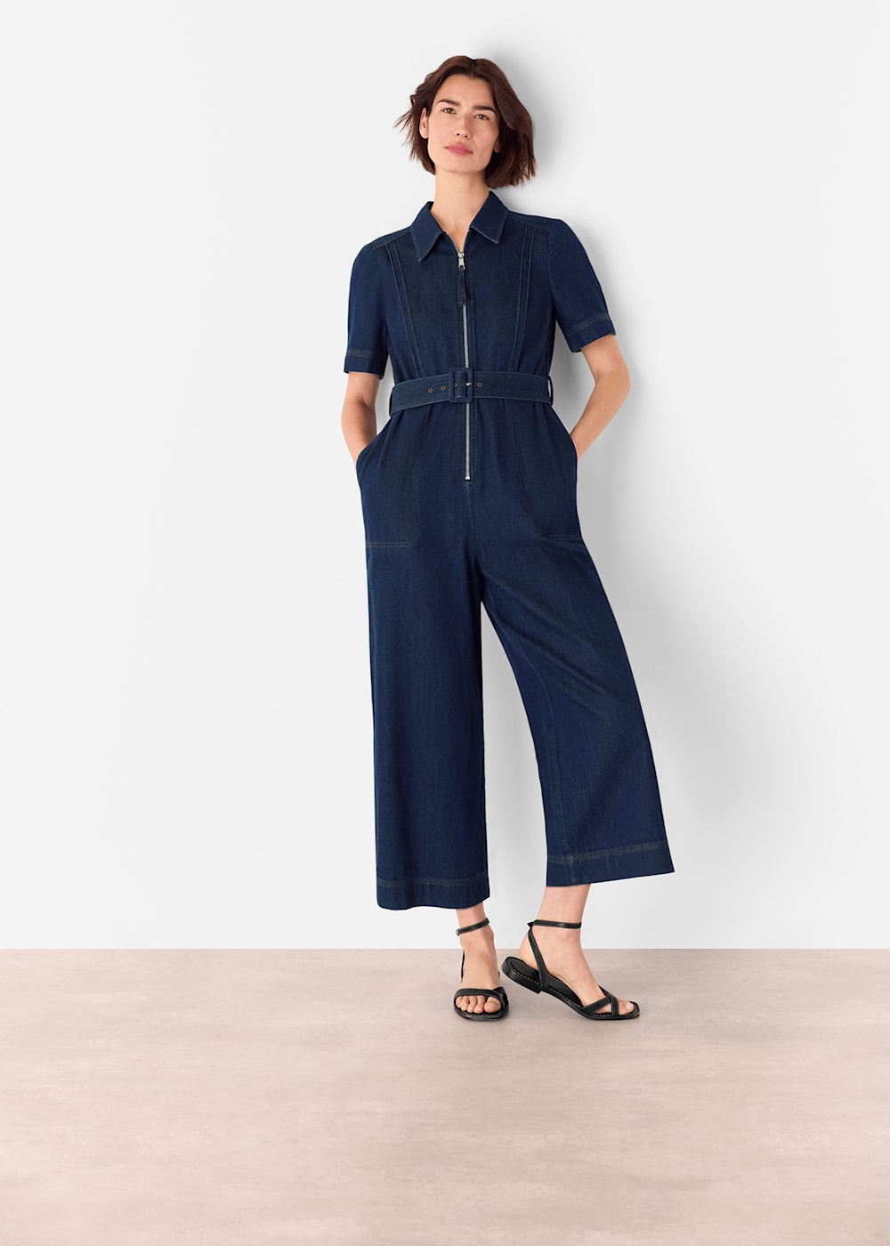 Whistles Denim Pintuck Belted Jumpsuit Whistles Denim Pintuck Belted Jumpsuit