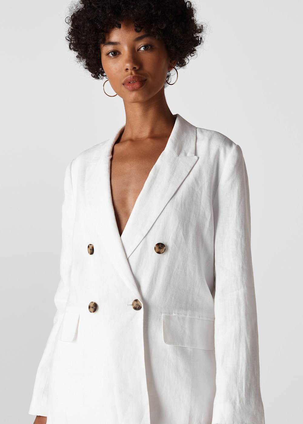 White Linen Double Breasted Blazer WHISTLES Whistles ROW