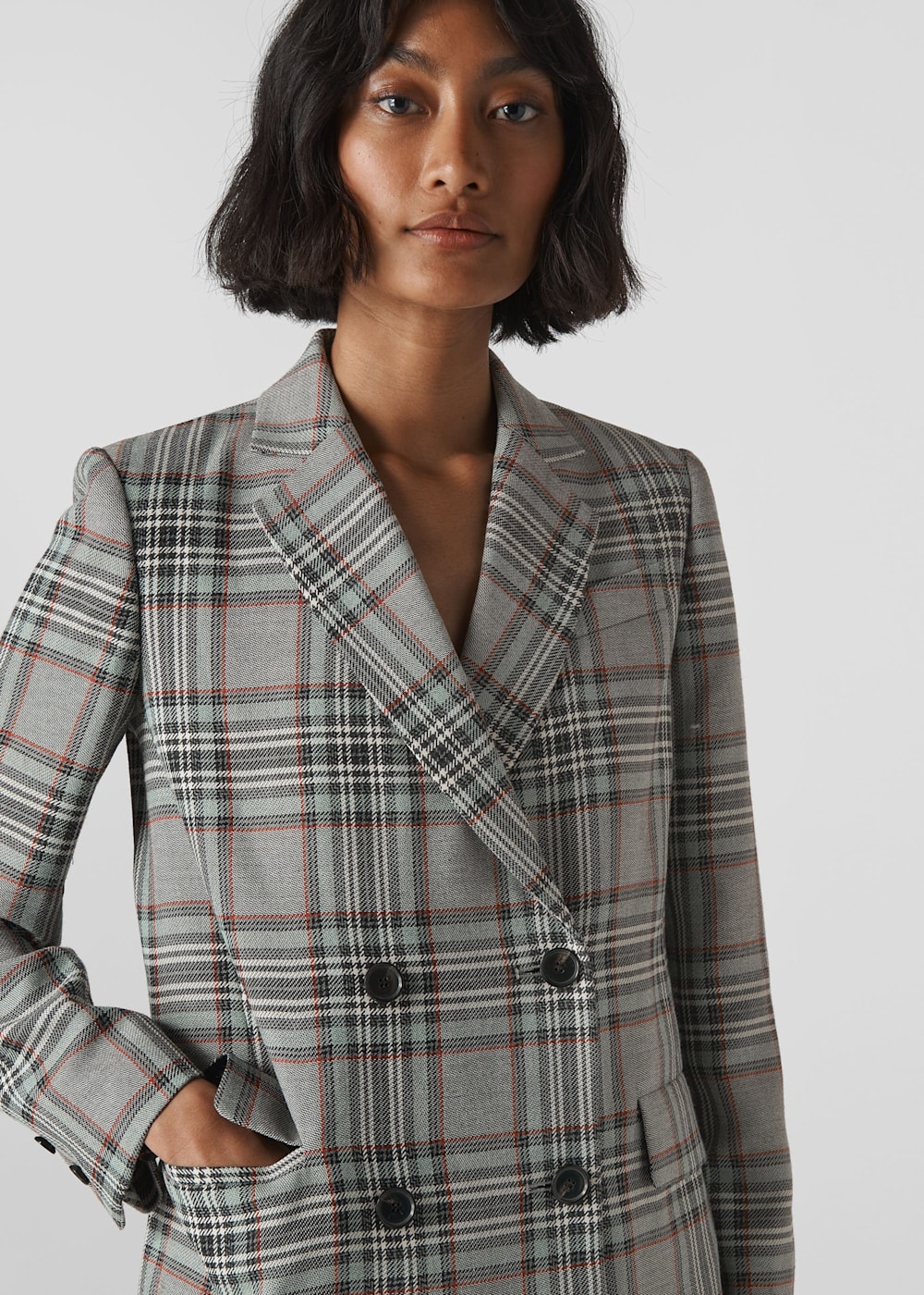 Checkered double breasted blazer hot sale