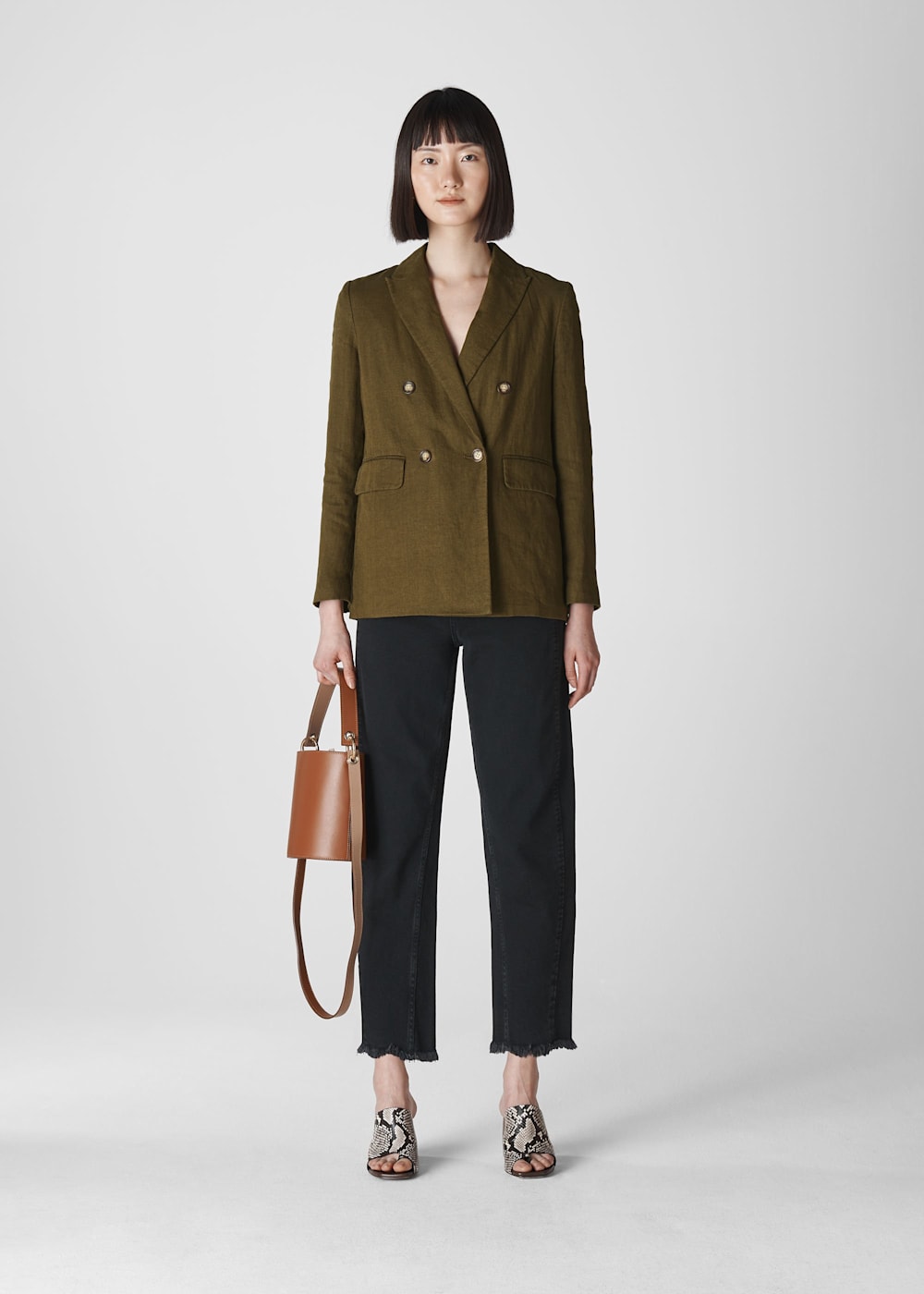 Olive linen blazer sales