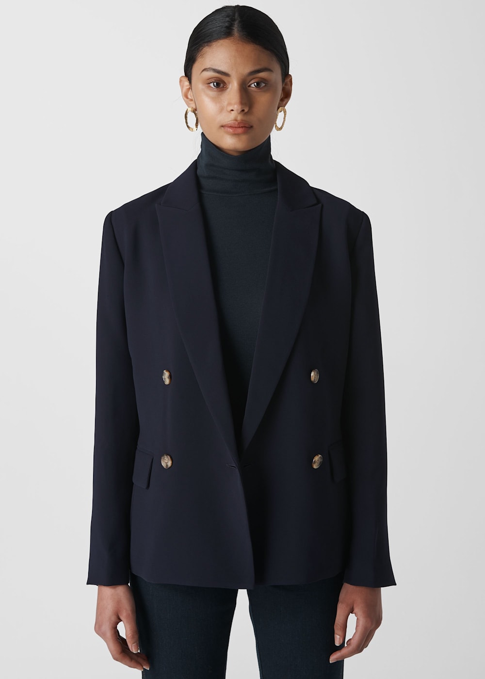 Navy Belted Double Breasted Blazer WHISTLES Whistles UK