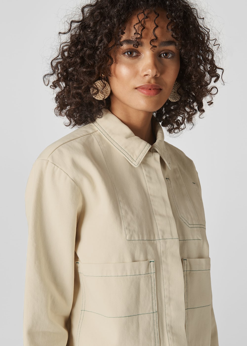 Green contrast stitch denim jacket best sale