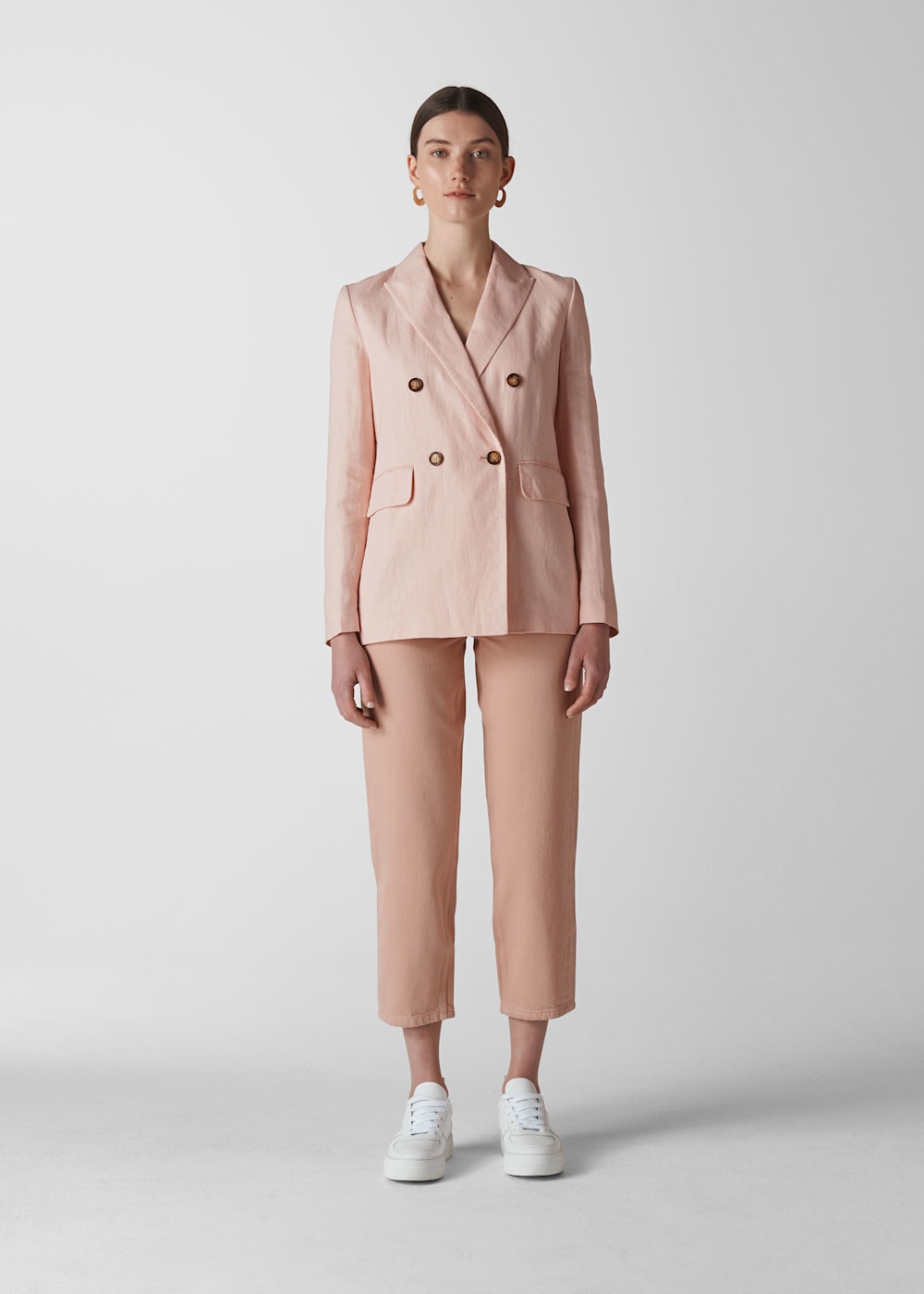 Pale Pink Linen Breasted Blazer WHISTLES Whistles US