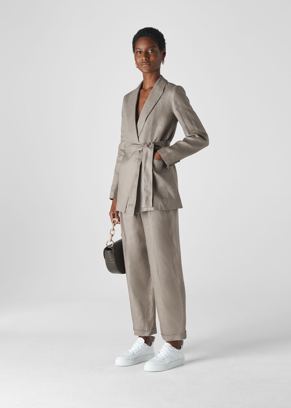 Grey Lea Linen Belted Jacket WHISTLES Whistles US