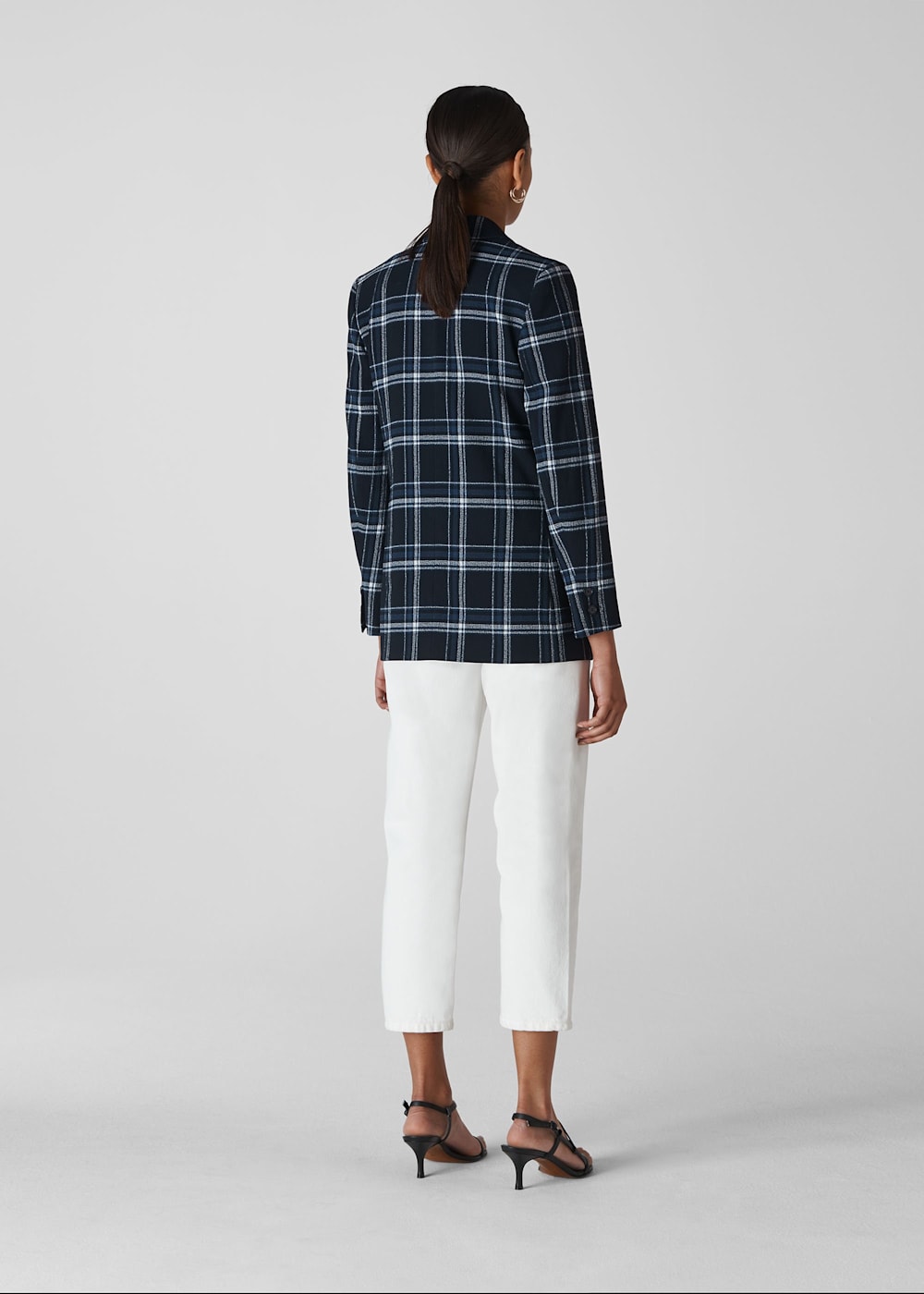 Navy Multi Check Double Breasted Blazer WHISTLES
