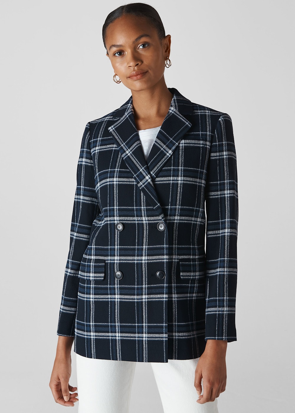 Navy check blazer womens best sale