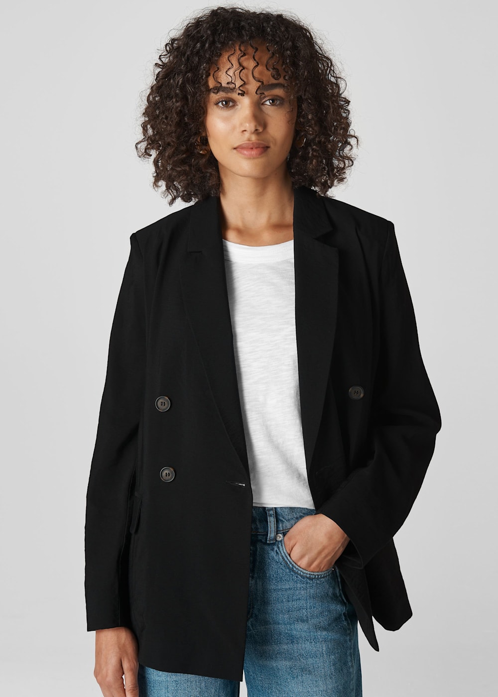 Black Double Breasted Relax Blazer WHISTLES Whistles UK