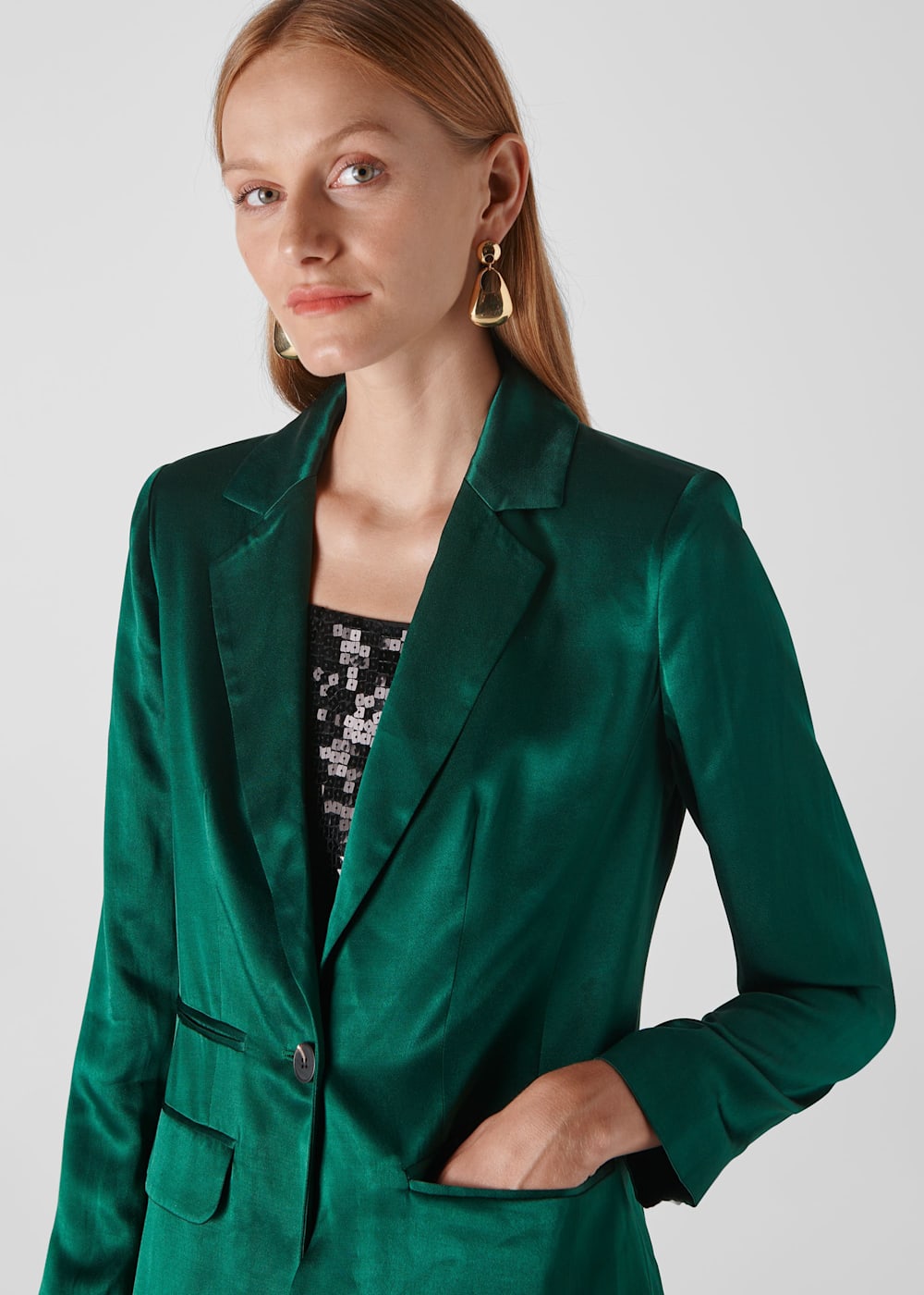 Satin green blazer store