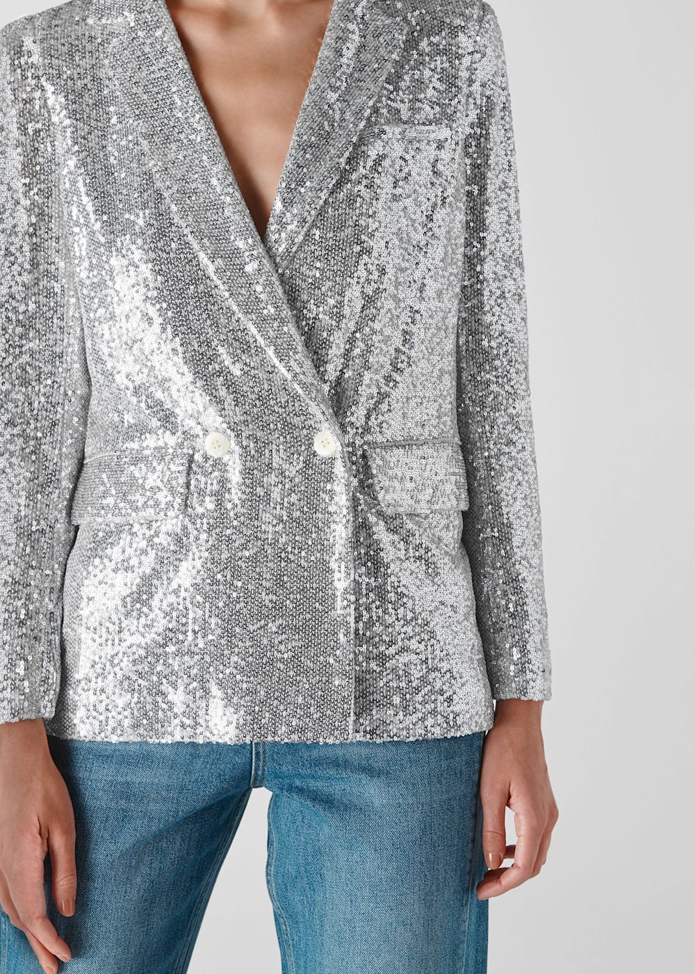 Silver Sequin Double Breasted Blazer WHISTLES Whistles UK