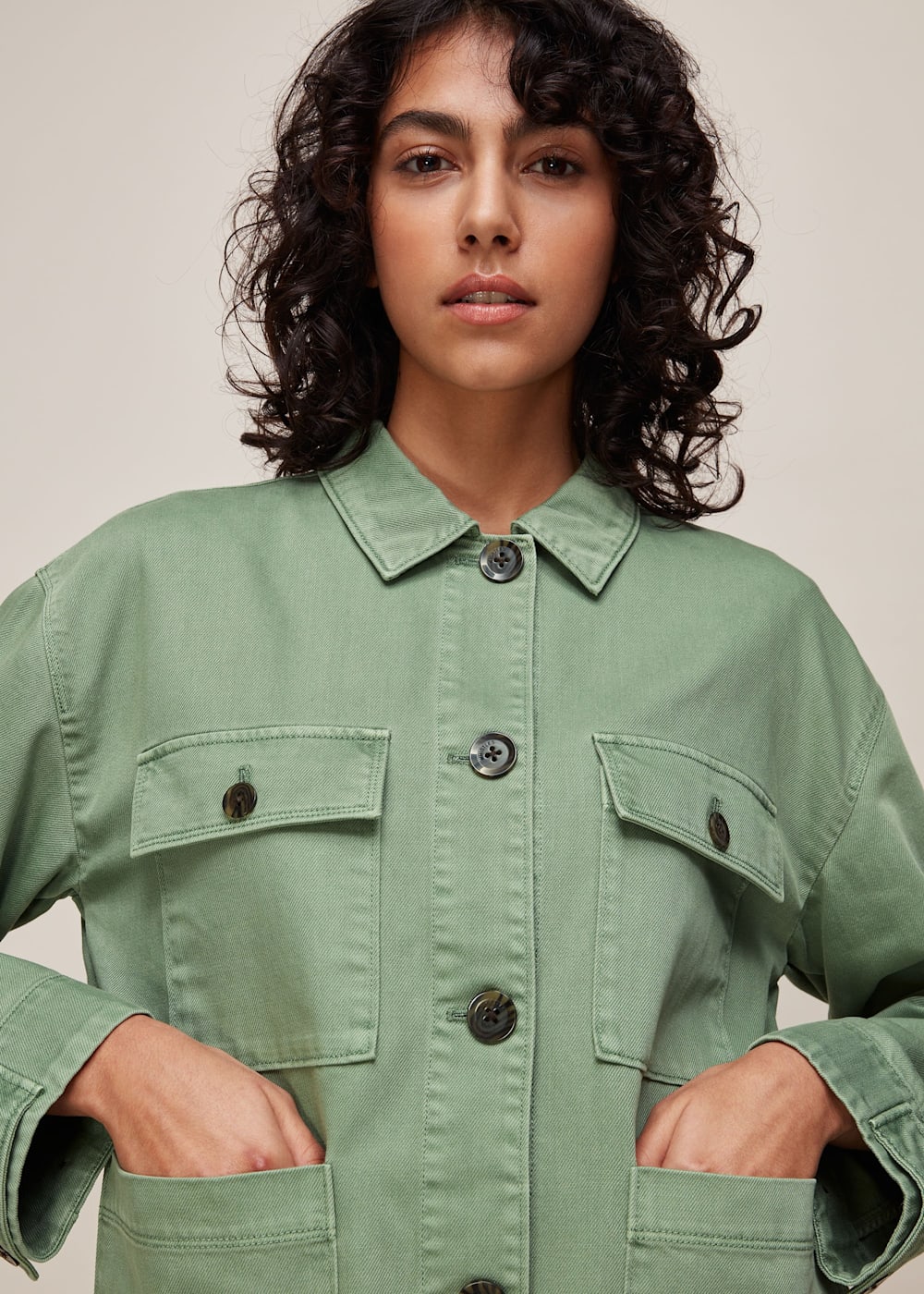 Pale green denim jacket top
