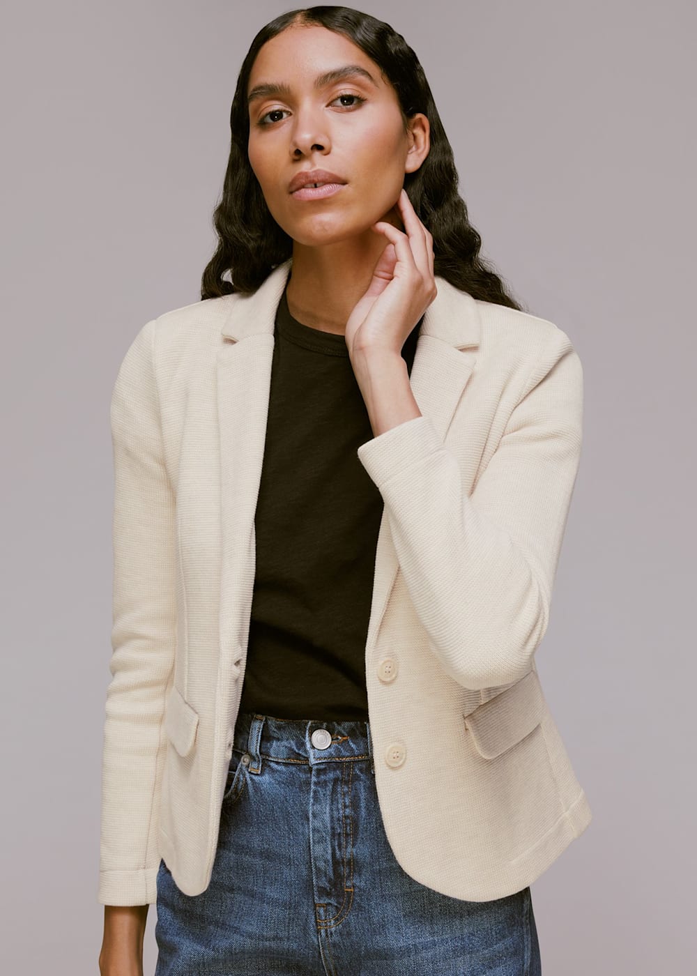 Oatmeal Slim Fit Jersey Jacket WHISTLES Whistles UK
