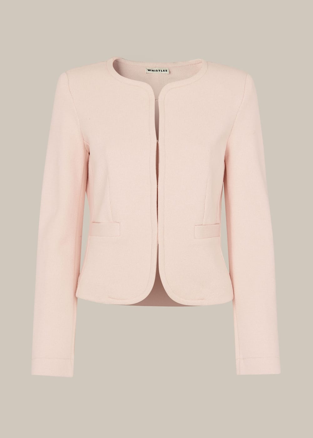 Pale Pink Collarless Jersey Jacket