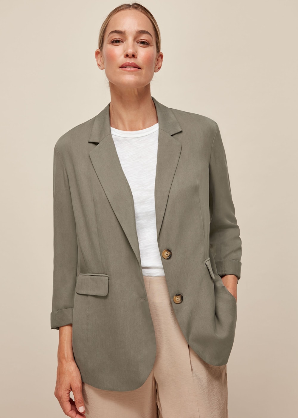 Khaki Casual Boyfriend Blazer WHISTLES Whistles US