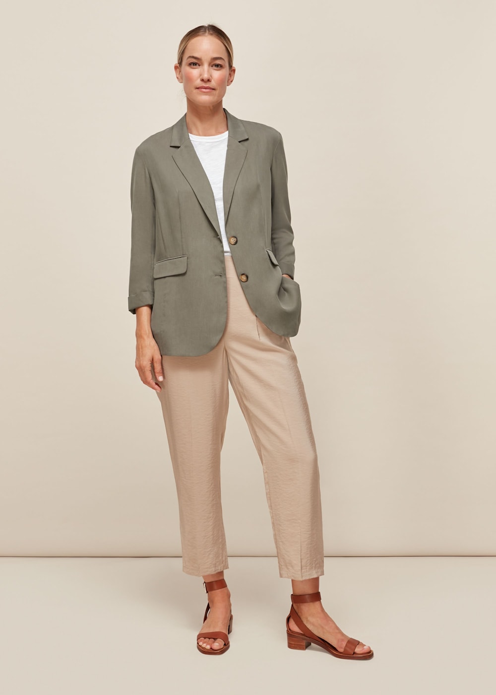 Khaki Casual Boyfriend Blazer WHISTLES Whistles UK
