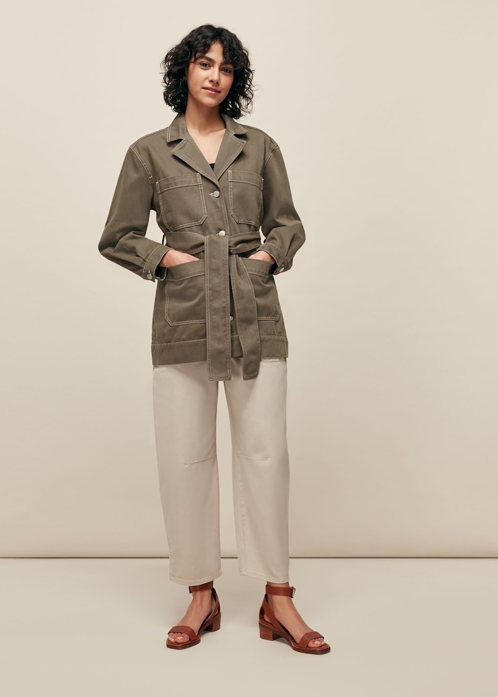 Belted jeans jacket top