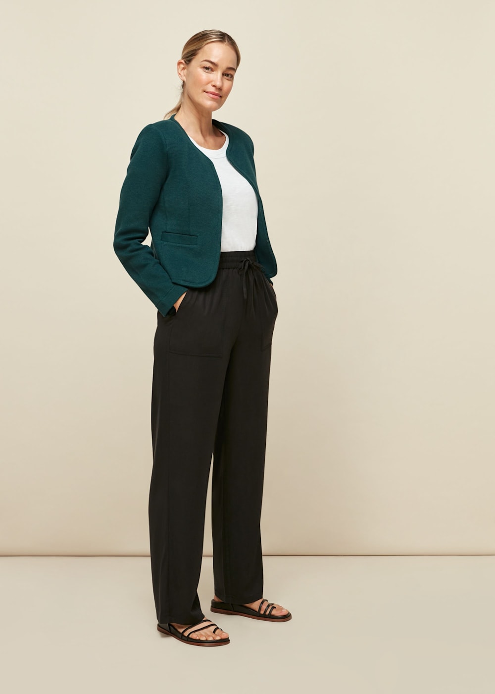 Dark Green Collarless Jersey Jacket WHISTLES Whistles UK