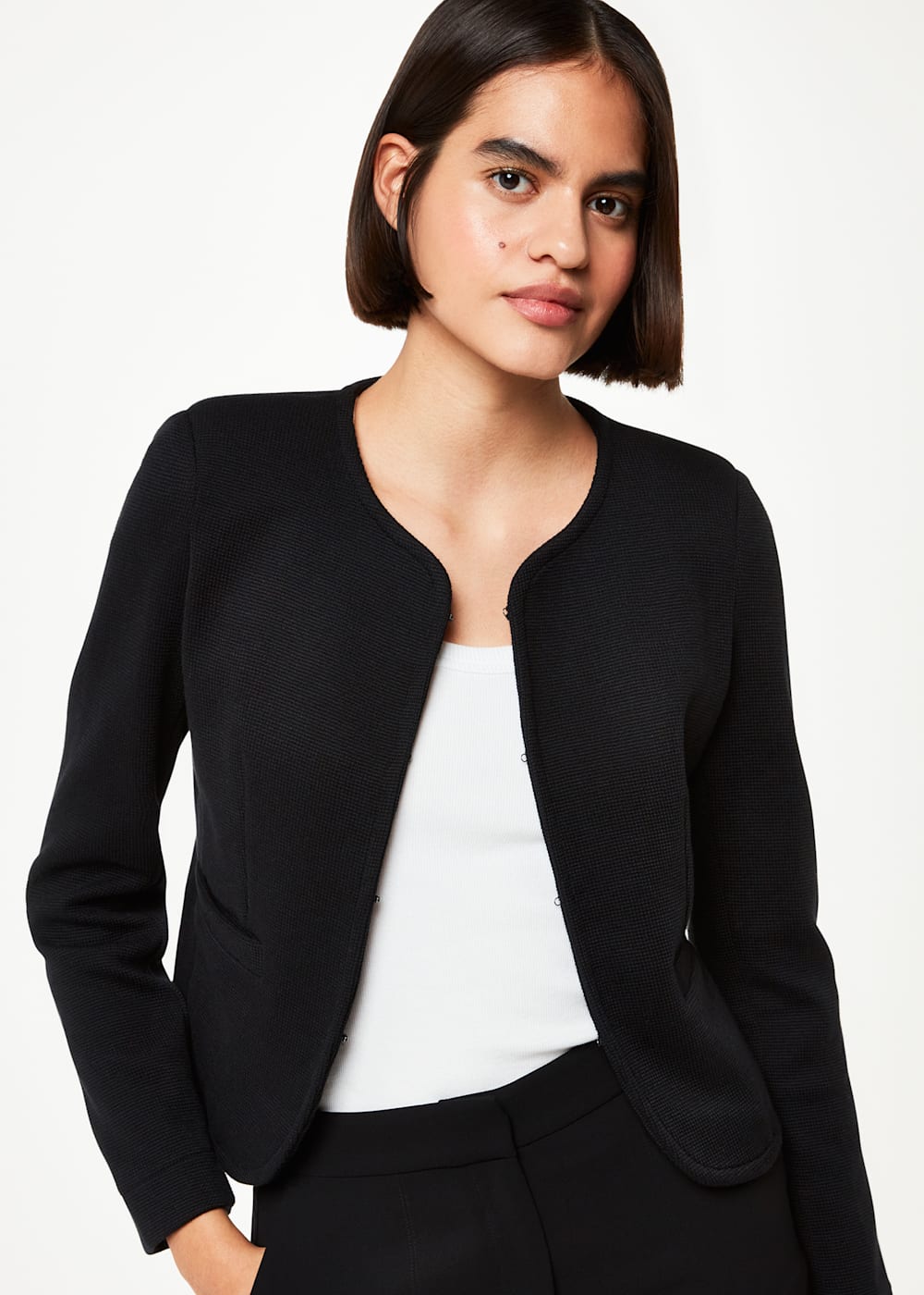 COLLARLESS JERSEY JACKET COLLARLESS JERSEY JACKET