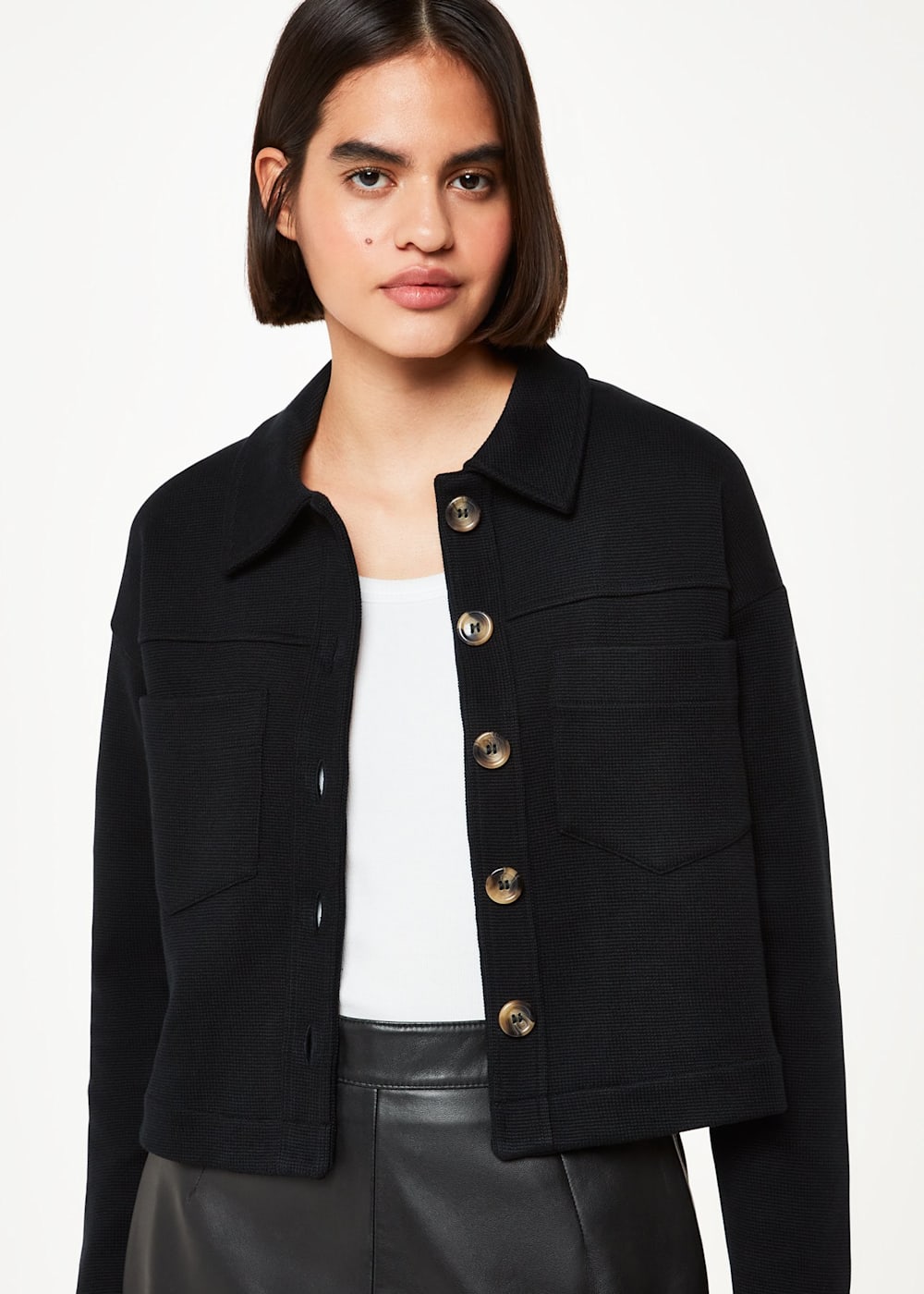 Black Utility Jersey Jacket With Buttons Whistles Whistles UK