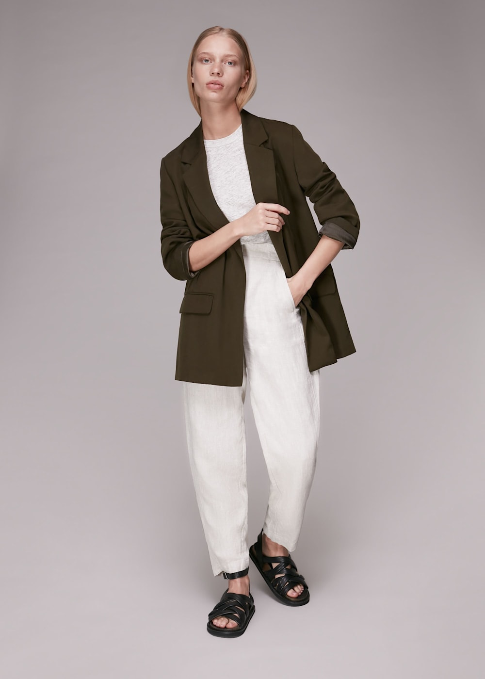 Gray blazer khaki pants best sale