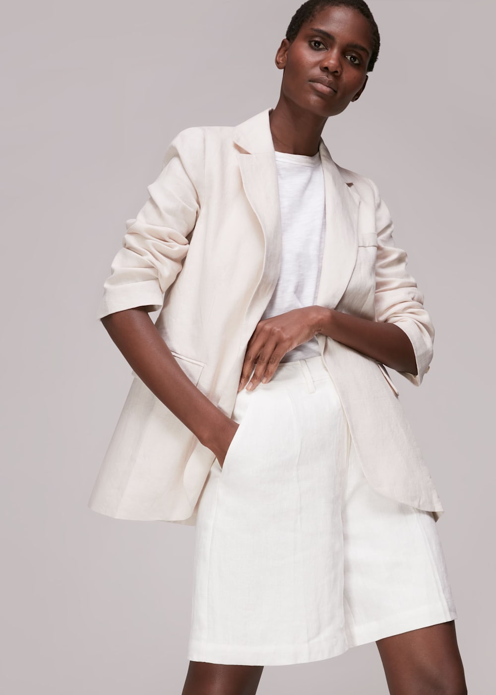 Long linen blazer sales