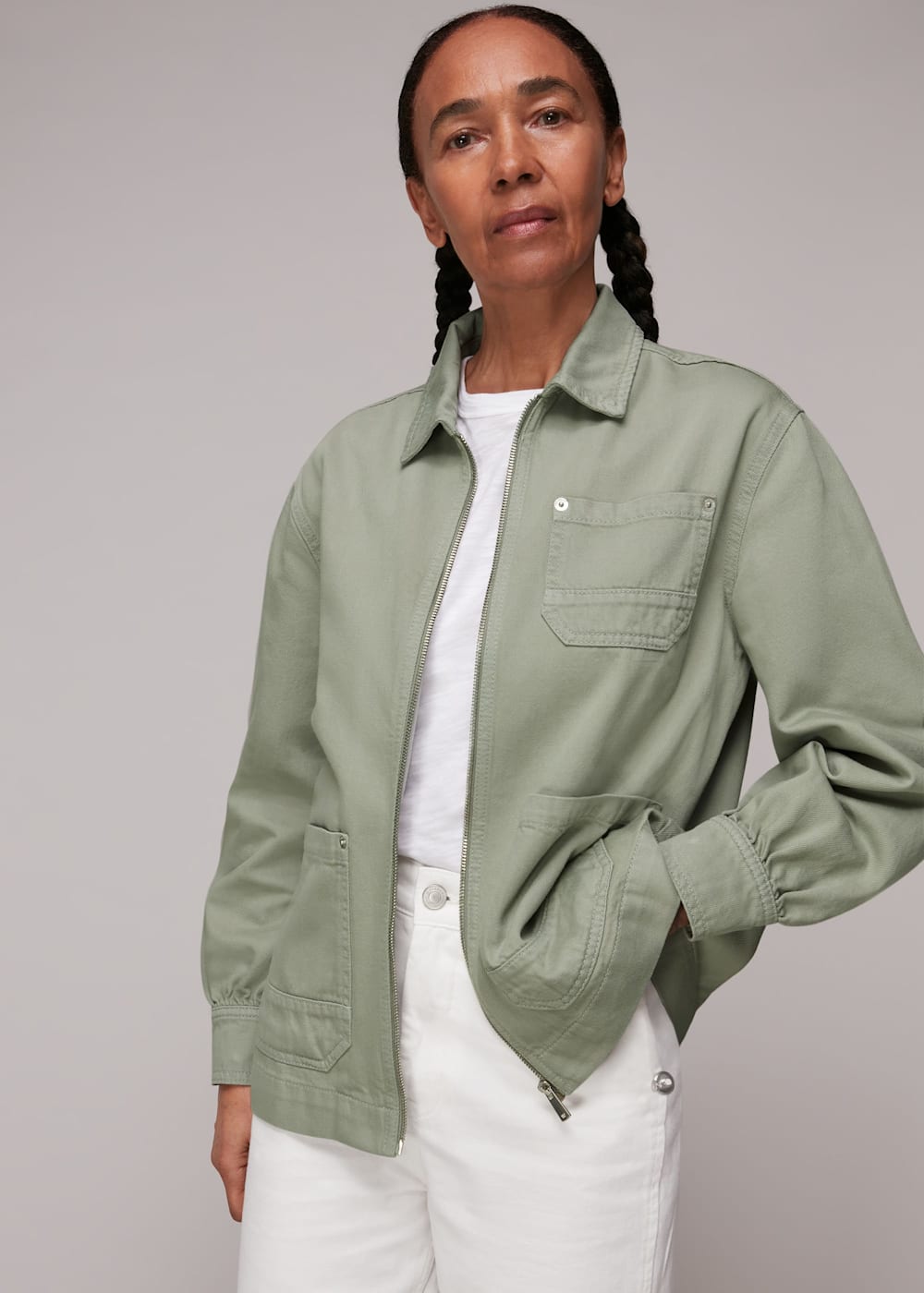Pale green denim jacket top