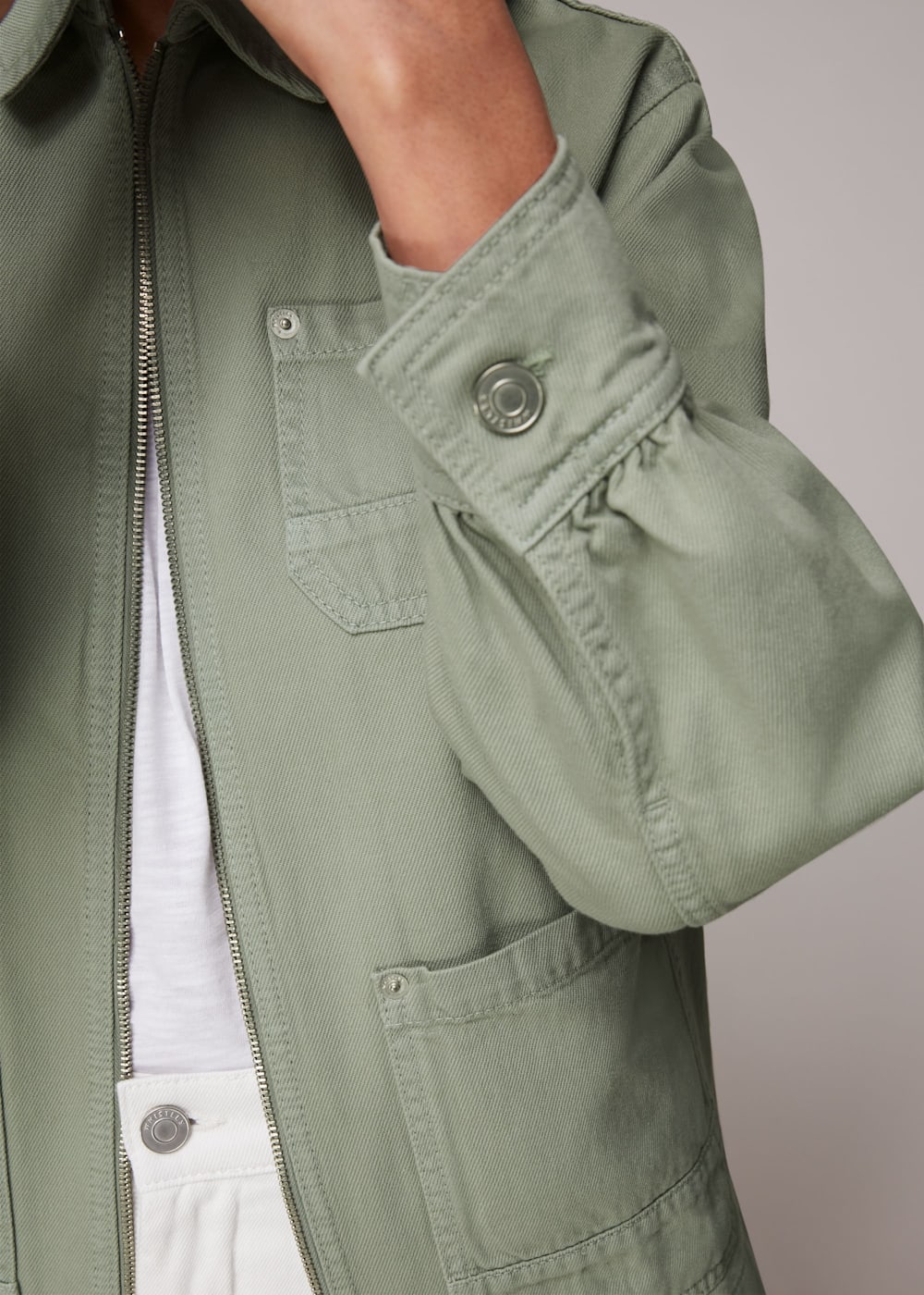 Pale Green Zip Front Cargo Jacket WHISTLES Whistles UK