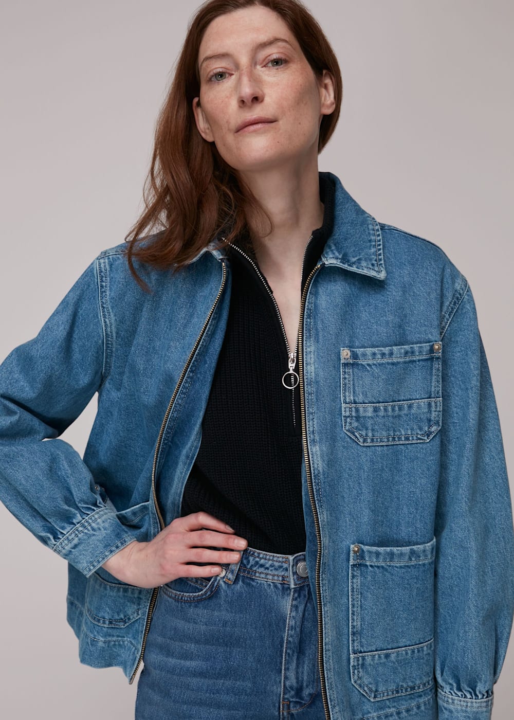 Denim Zip Front Denim Cargo Jacket | WHISTLES | Whistles US | Denim Zip Front Denim Cargo Jacket | WHISTLES | Whistles US |
