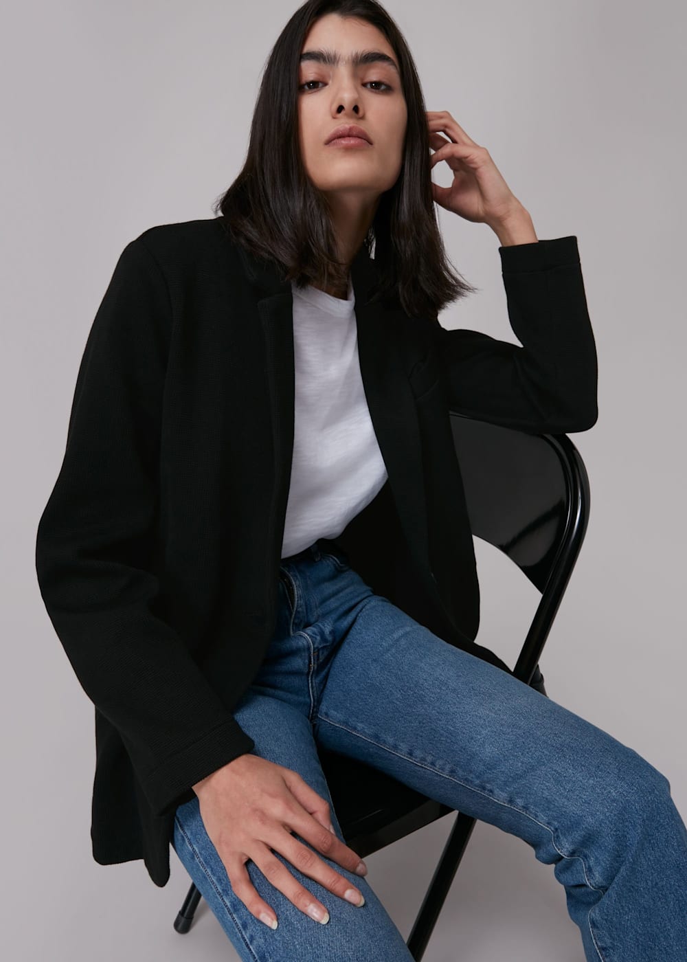Black Jersey Boyfriend Blazer WHISTLES Whistles UK