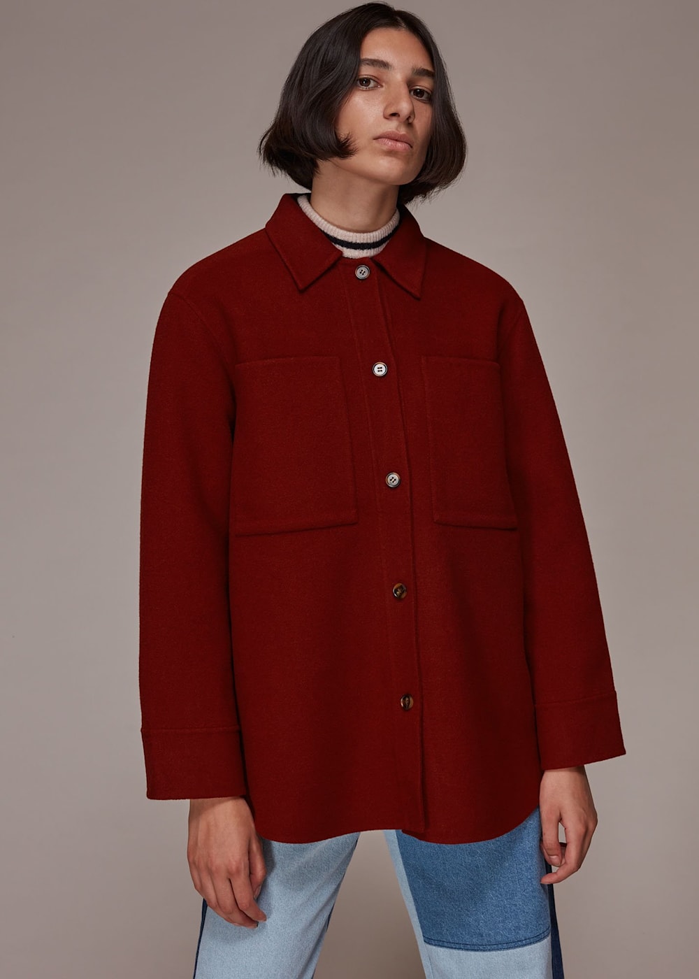Dark Red Classic Wool Overshirt WHISTLES Whistles US