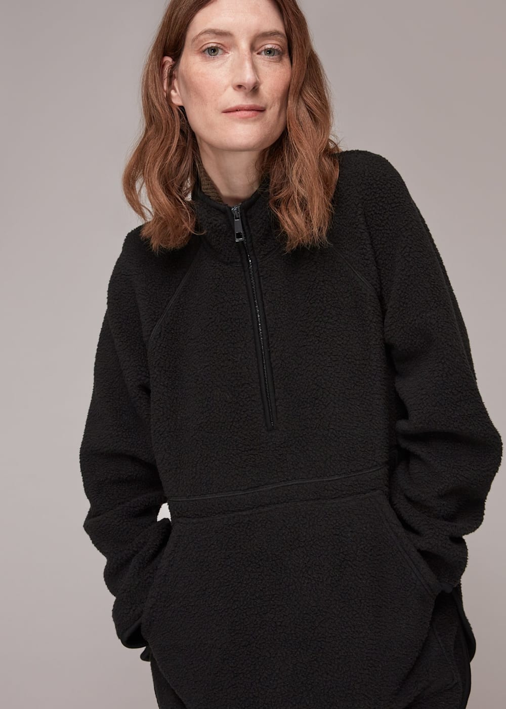 Black Sporty Zip Front Fleece Jacket WHISTLES Whistles UK