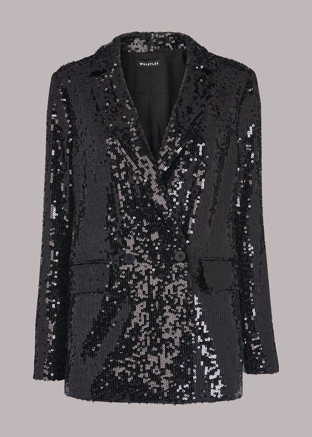 Black Sequin Double Breasted Blazer WHISTLES Whistles US