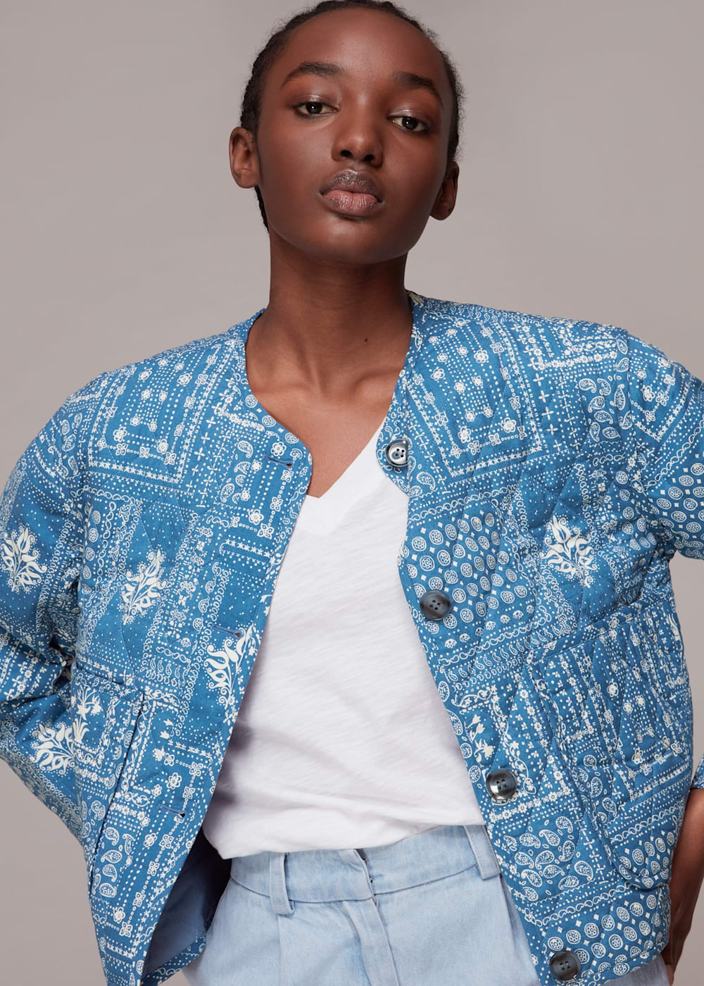 Blue bandana print jacket sale