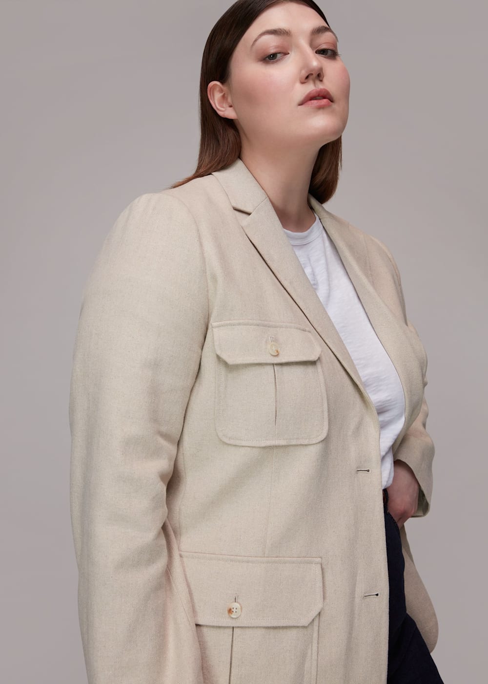 Stone Jade Tailored Linen Blazer WHISTLES Whistles UK