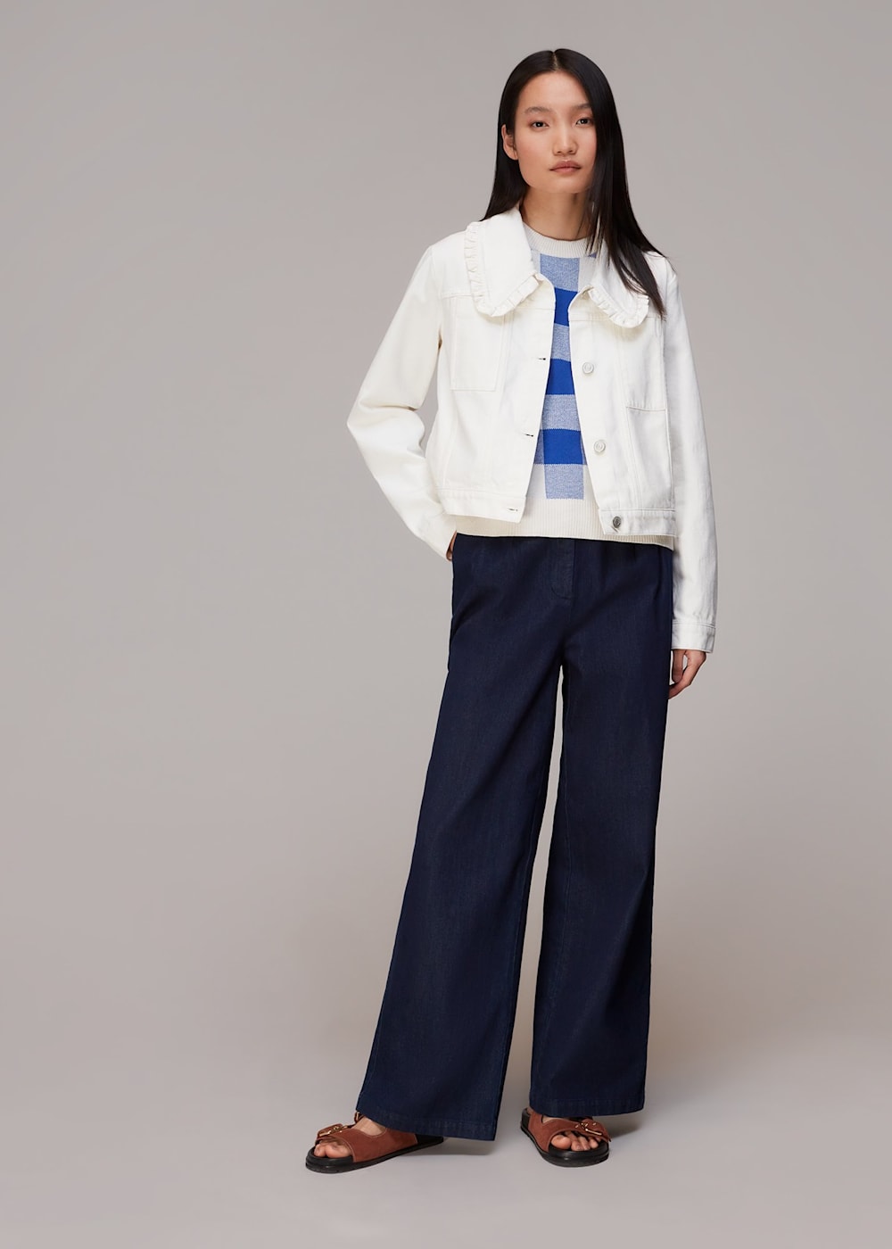Denim jacket white collar outlet