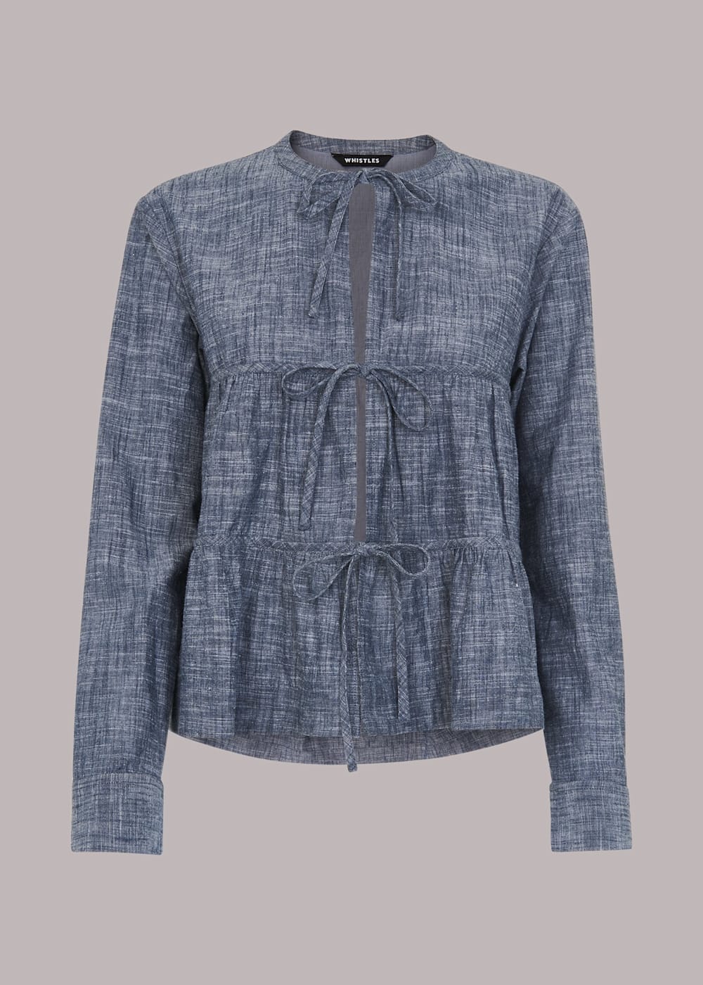 Denim Tie Tier Front Jacket | WHISTLES | Whistles US |