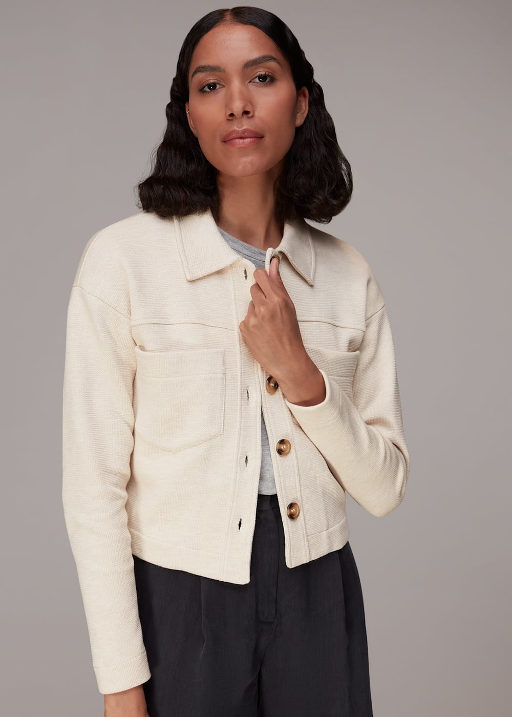 Oatmeal Jersey Utility Jacket WHISTLES Whistles UK
