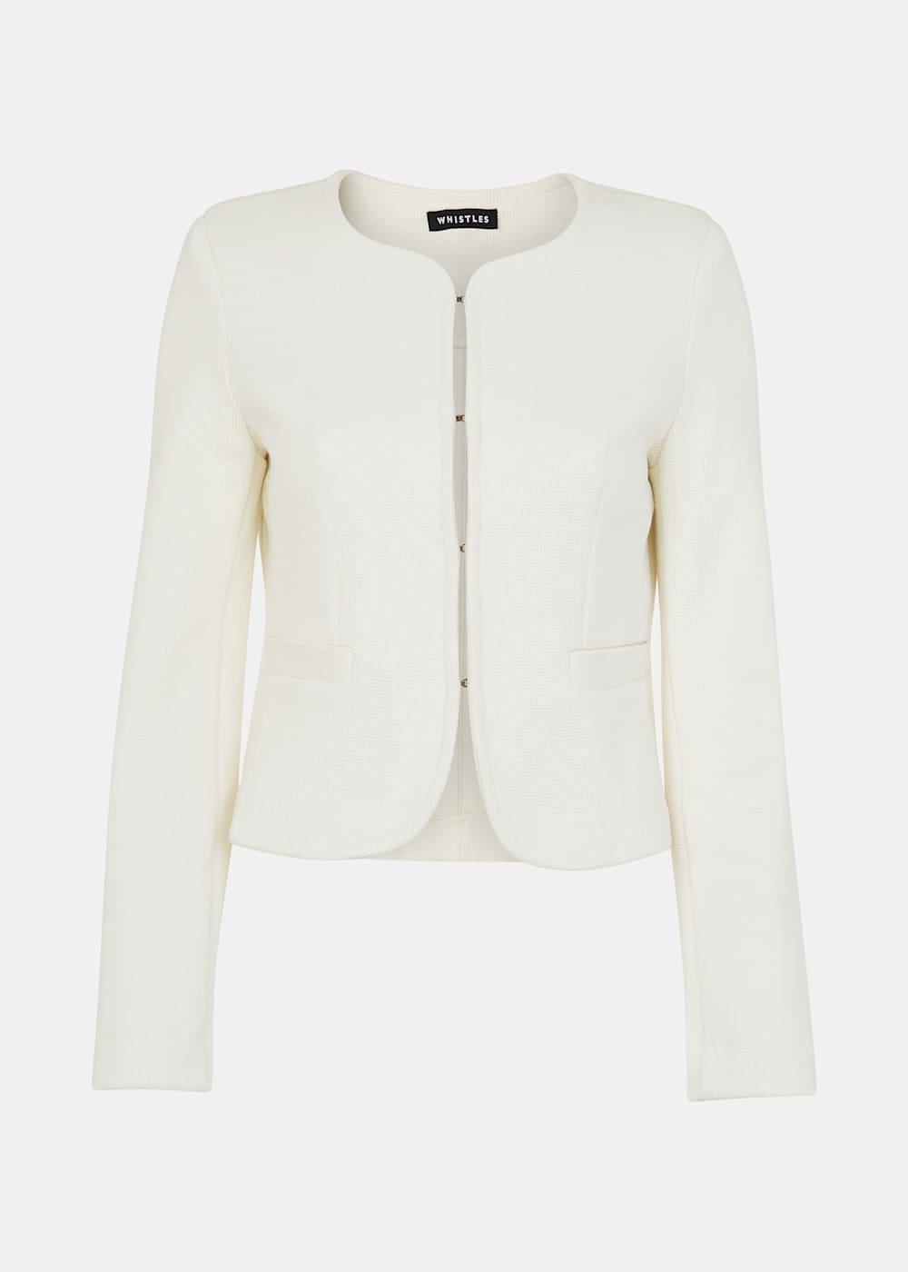 Collarless cropped jacket sales