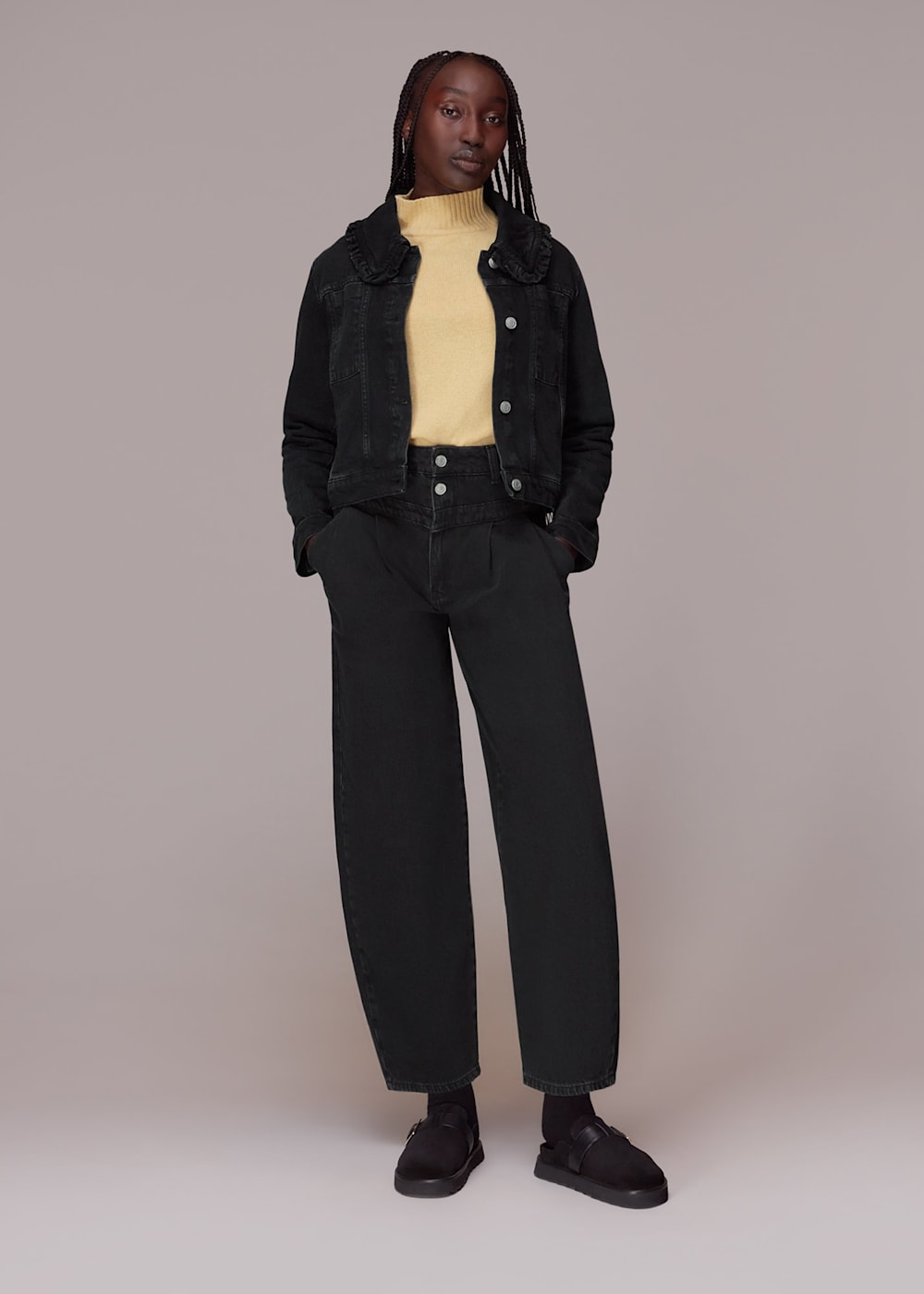 Black Collar Detail Denim Jacket WHISTLES Whistles UK
