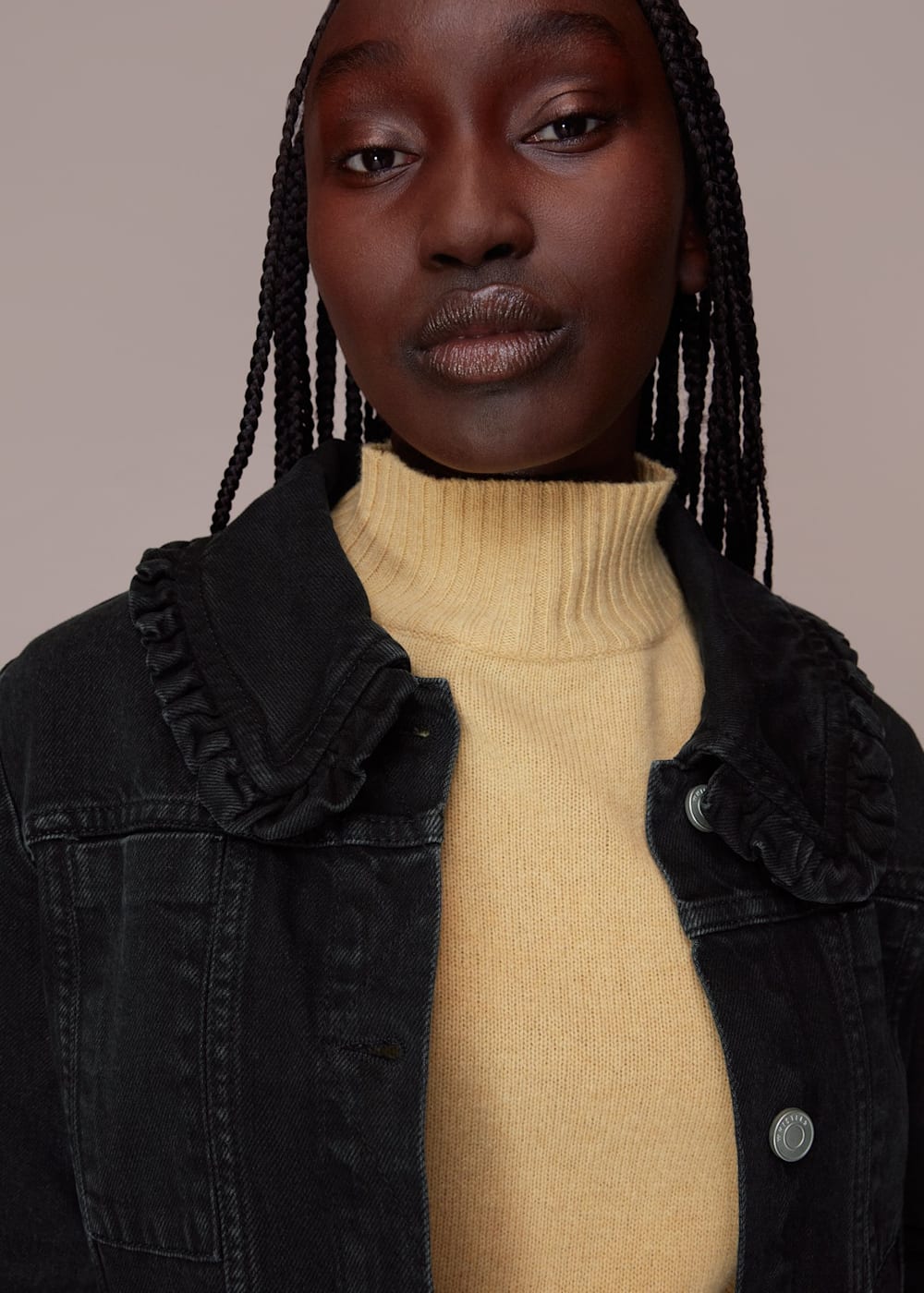 Black Collar Detail Denim Jacket WHISTLES Whistles UK