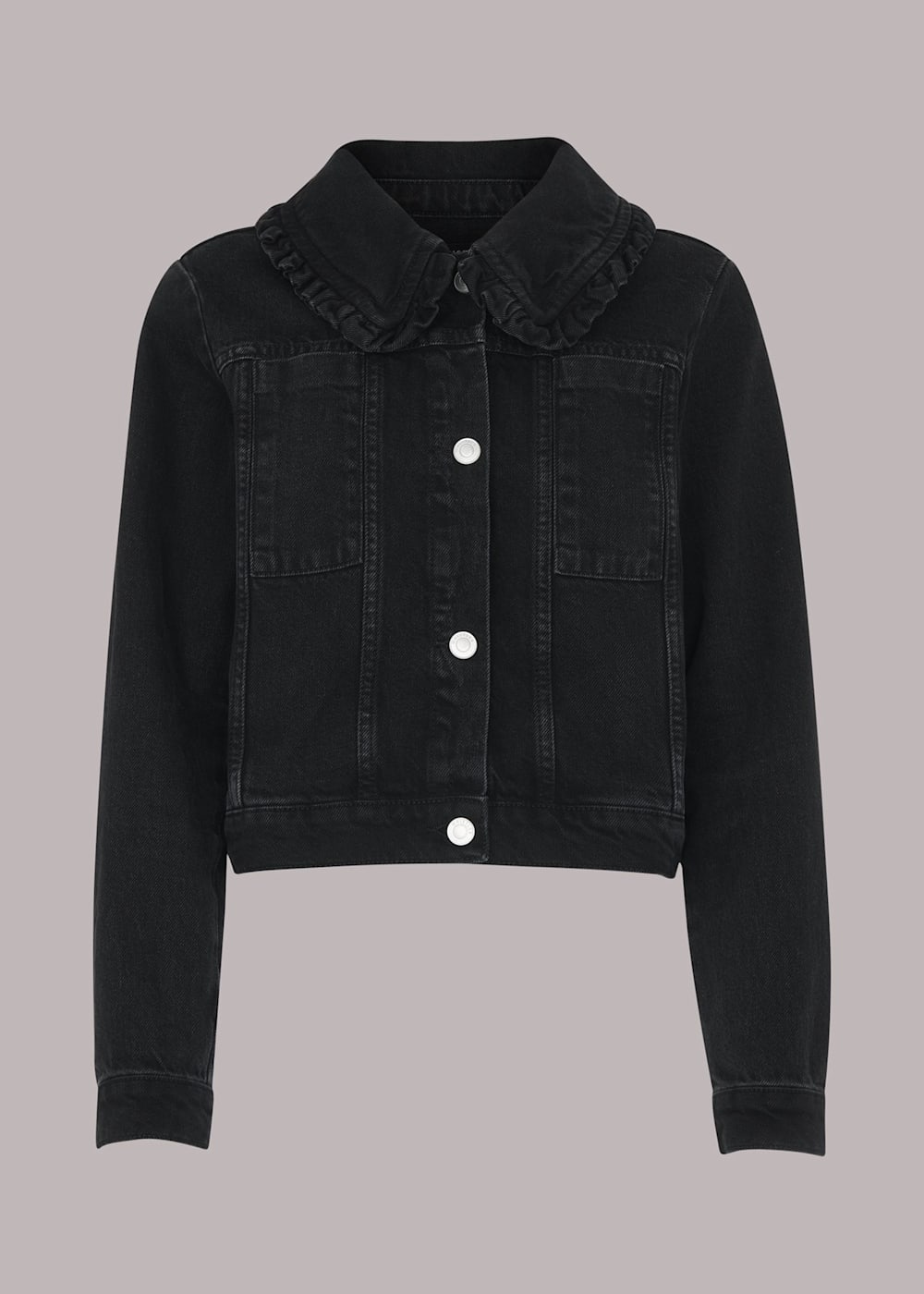 Black Collar Detail Denim Jacket | WHISTLES | Whistles US |