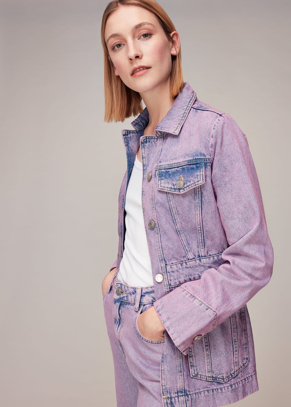 Lilac denim jacket deals