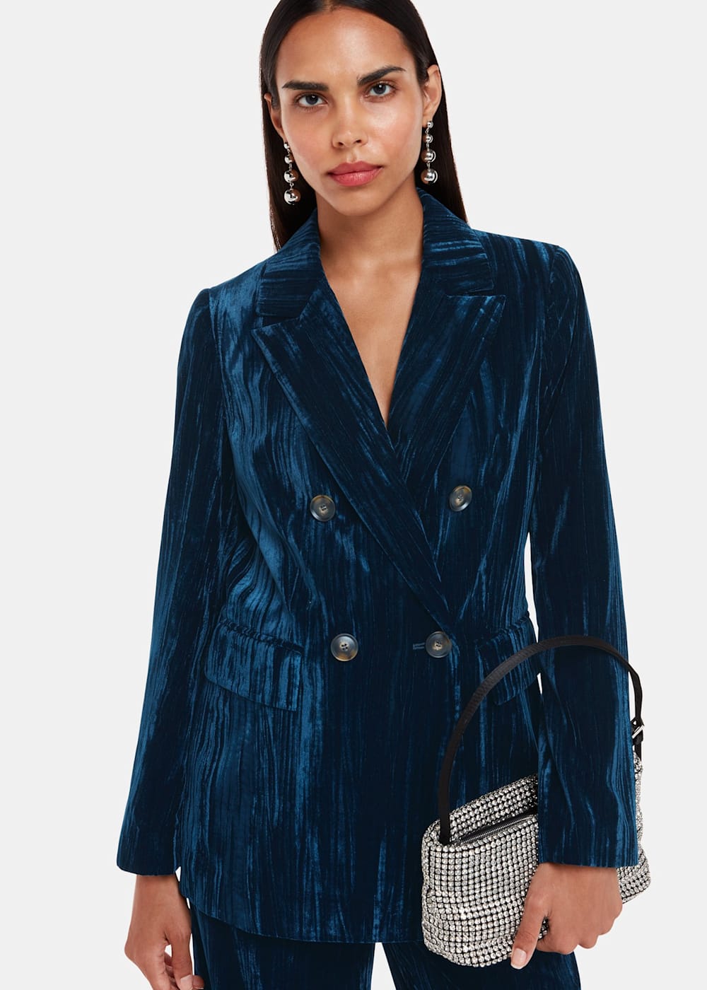 Blue crushed velvet blazer hot sale