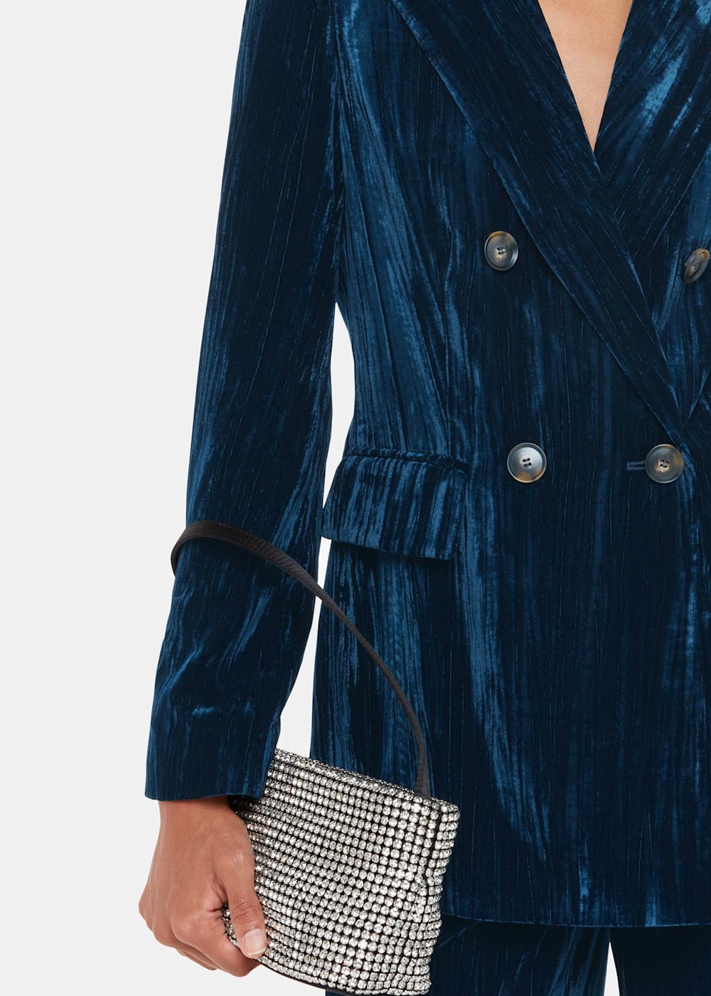 Hallie Dark Blue Crushed Velvet Double Breasted Blazer Whistles Whistles UK